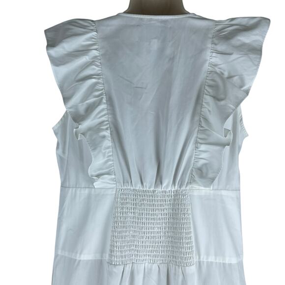 Brochu Walker The Aurora Ruffle Midi Dress Pockets Cotton White Size L - Picture 10 of 12